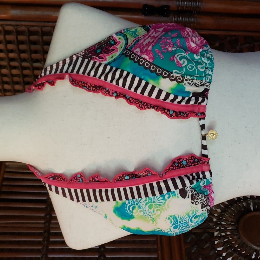 THE BIKINI LAB Halter Swim Top - Multi Colored Boho - EUC
